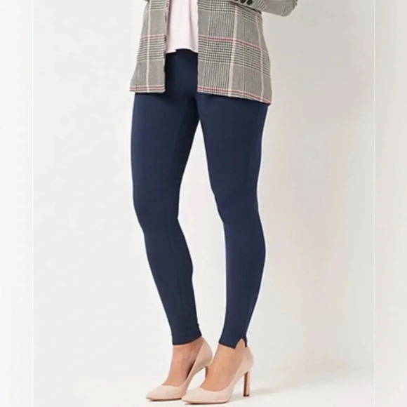 Women’s Spanx Ankle Length Ponte Hem Slit Comfy Leggings Size Medium Navy Blue - Picture 2 of 13